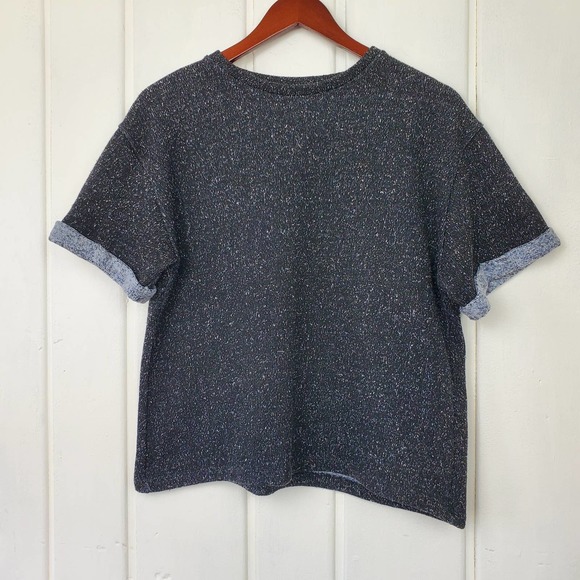 Zara Sweaters - Zara Trafaluc Med Black Marbled Thick Knit Boxy Rolled Short Sleeve Sweatshirt